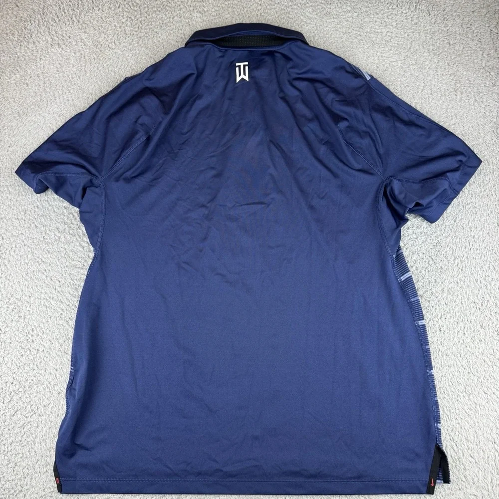 Nike Dri-FIT Tiger Woods Golf Polo Shirt Navy‎ Blue Striped Men's Large Syracuse
